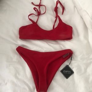 Red Ribbed Bathing Suit